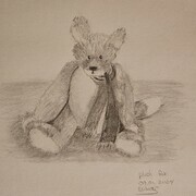 Pencil sketch of antique-style plush fox