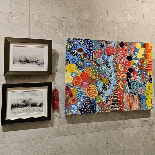 The 2nd Prize ribbon beside my watercolour painting "Pain Waves" , at the 131st annual exhibition of the Women's Art Society of Montreal (open to all since 1998)