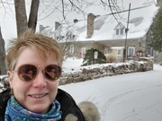 Sandra Woods in front of La Maison Trestler